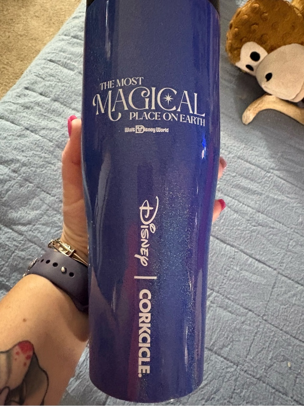 Disney Sorcerer Mickey Blue Corkcicle new Glitter Stainless Tumbler Large - Picture 3 of 8